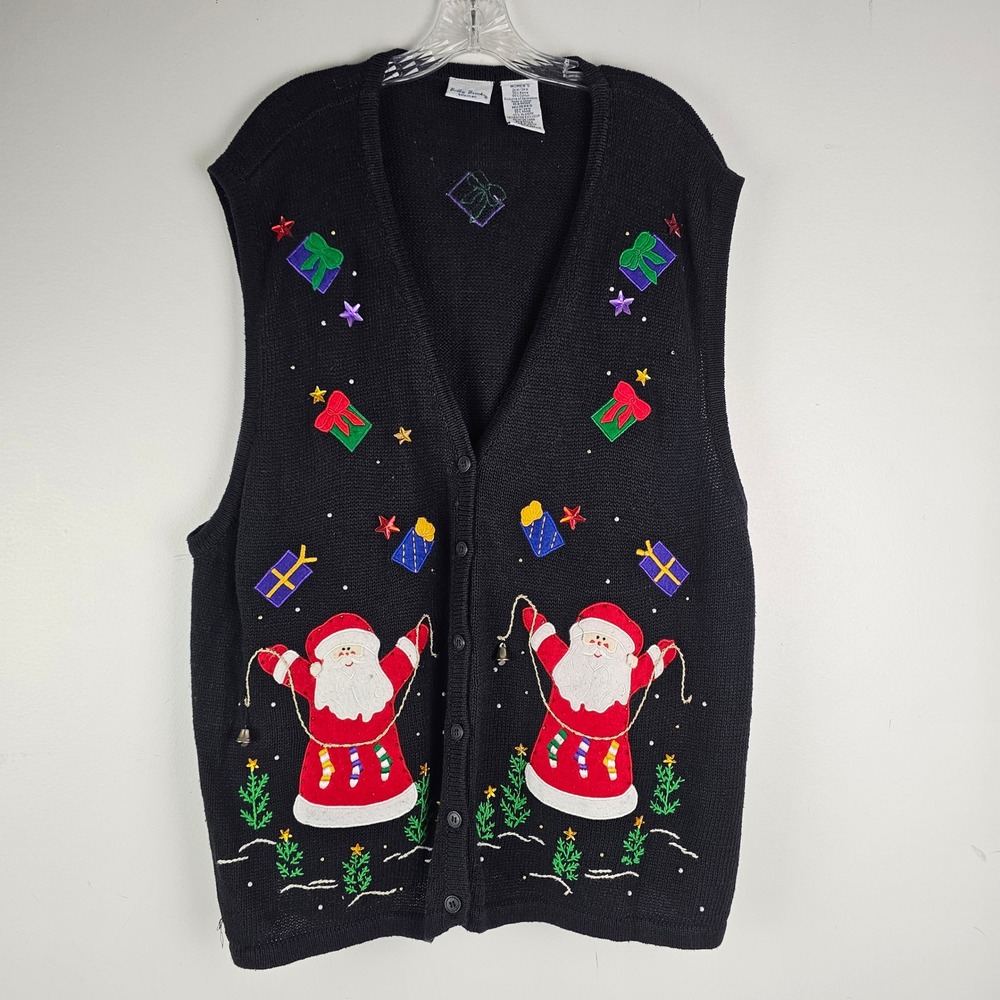 Bobbie Brooks Woman Black Santa Christmas Sweater Vest Plus Size 26W 28W
